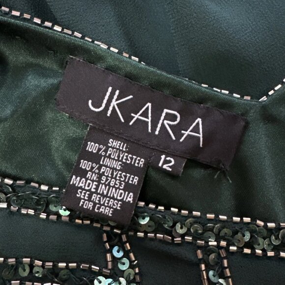 JKara Beaded Sequined Geo Party Cocktail Evening Dress Dark Hunter Green Size 12 - Picture 7 of 8